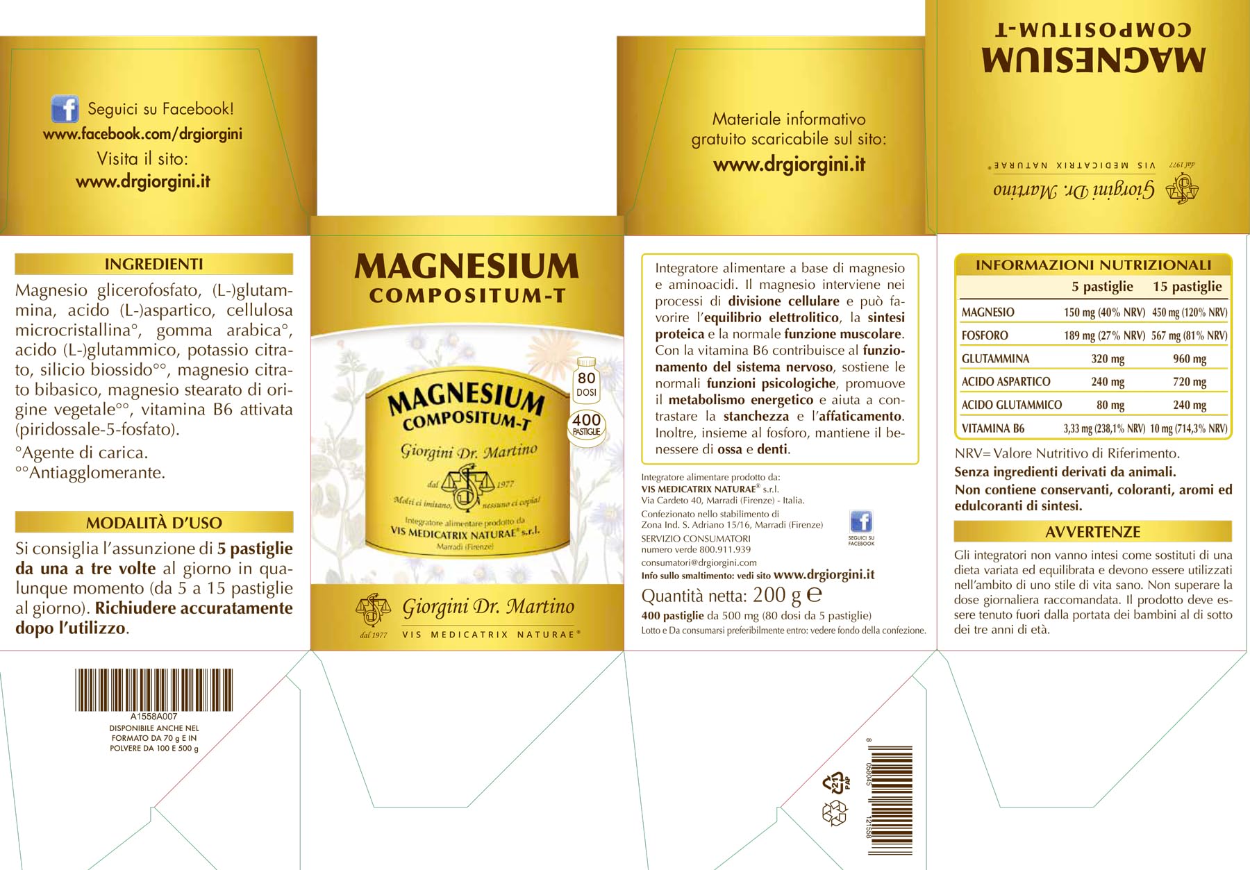 Dr Giorgini MAGNESIUM COMPOSITUM-T 200 g, 400 pastiglie