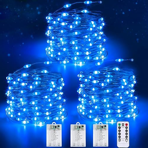 Miniatura 48 de Paquete de 4 luces de hadas que funcionan con pilas con temporizador de control remoto, tira de luces LED para decoración de interiores y Blanco
