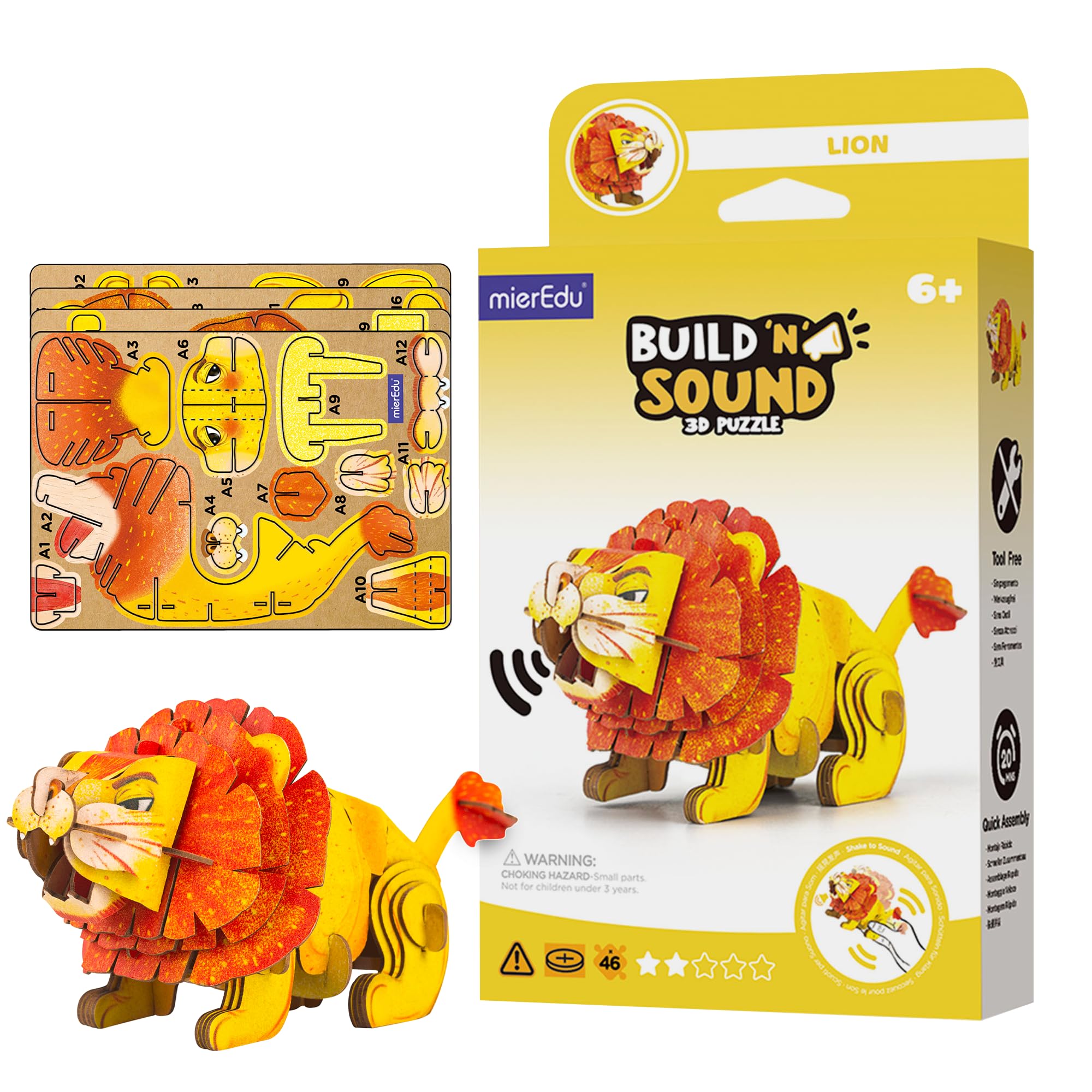 MierEdu Build and Sound 3D Puzzle Lion Toy- Interactive 3D Animal Puzzle for Kids from 6 Plus