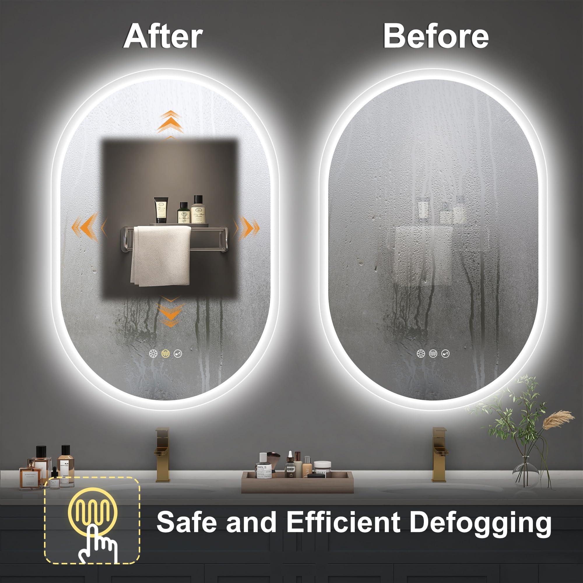 S'bagno 2pcs 20x36 Oval LED Bathroom Mirror with Lights, Anti-Fog, Bluetooth Speaker, 3 Colors Temperature & Dimmable, Lighted Mirrors for Bathroom Wall with Memory Function, Waterproof, Shatter-Proof