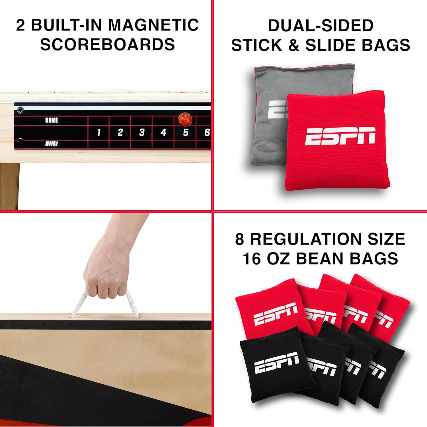 ESPN Solid Wood Cornhole Board Set, Includes Bean Bags and Travel Case, Ideal for Outdoor Games