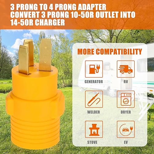 Miniatura 7 de Kanayu Adaptador de cargador EV RV de 50 amperios compatible con NEMA 10-50P a 14-50R, enchufe macho de 3 clavijas a adaptador de receptáculo hembra