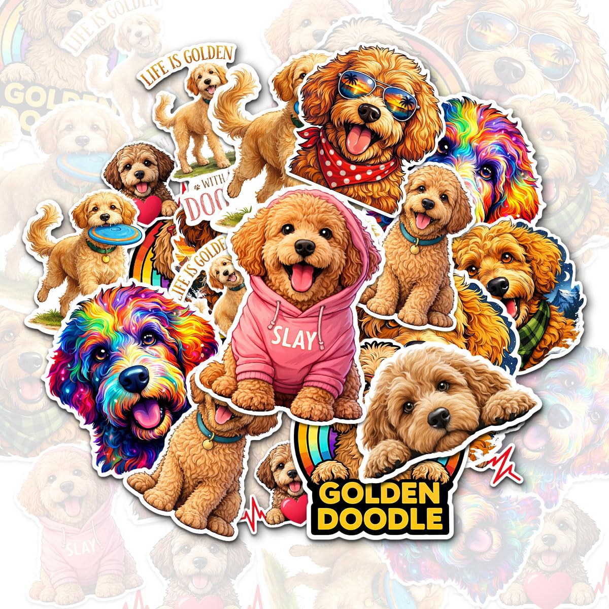 Pegatinas de perro Goldendoodle impermeables ideales para decorar botellas de agua y móvil