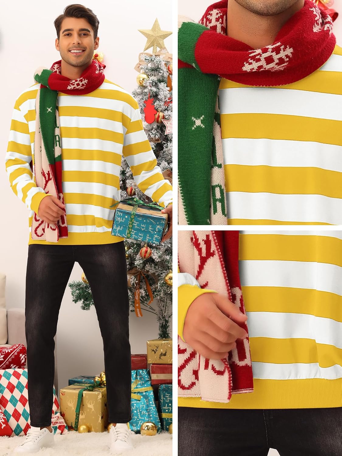 Lars Amadeus Striped Sweatshirt for Men's Crew Neck Long Sleeves Pullover Color Block Sweatshirts