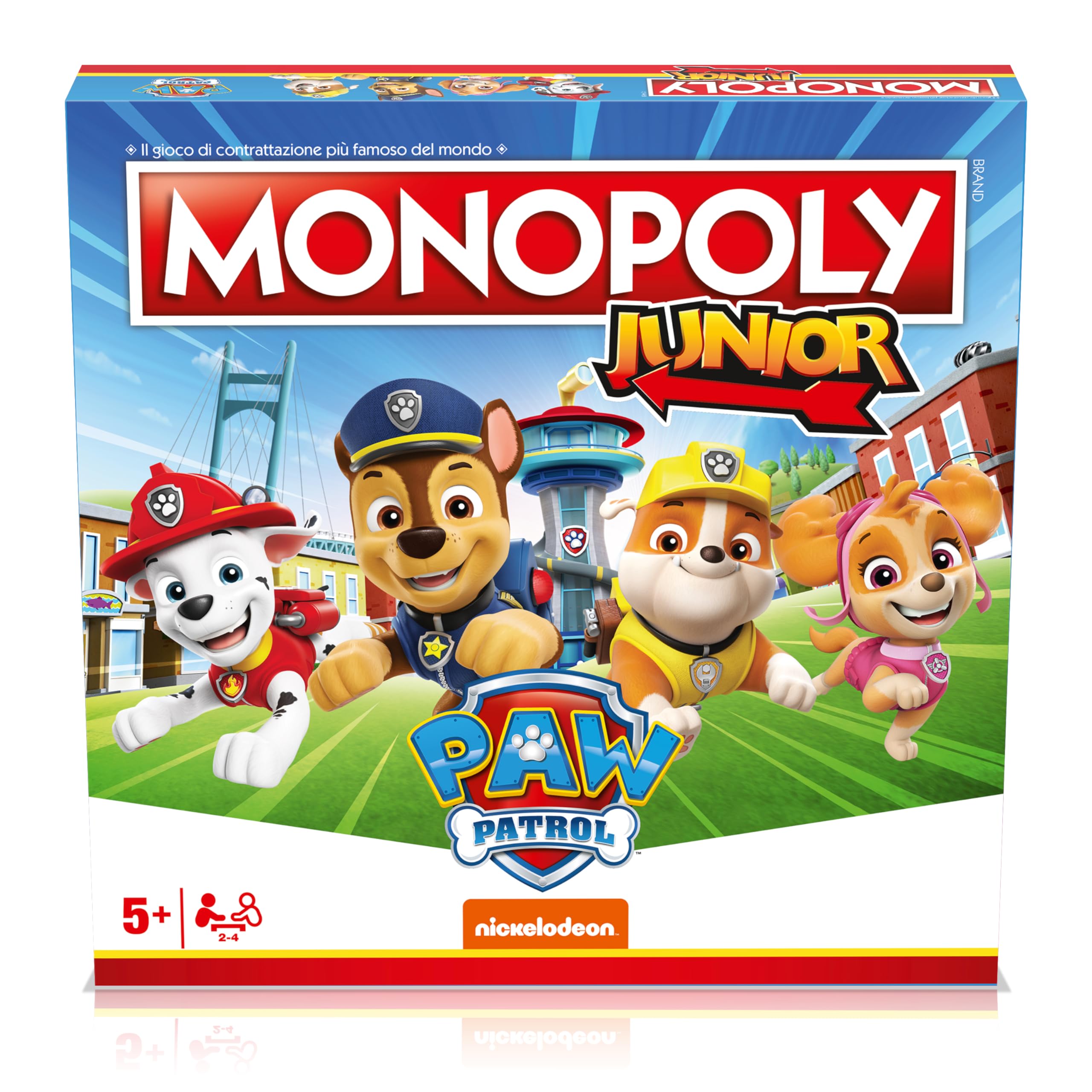 Winning Moves, Monopoly Junior Paw Patrol Jeu de société, rejoignez Chase et Marshall et construisez votre chemin vers le succès, excellent cadeau pour les filles et les garçons à partir de 5 ans