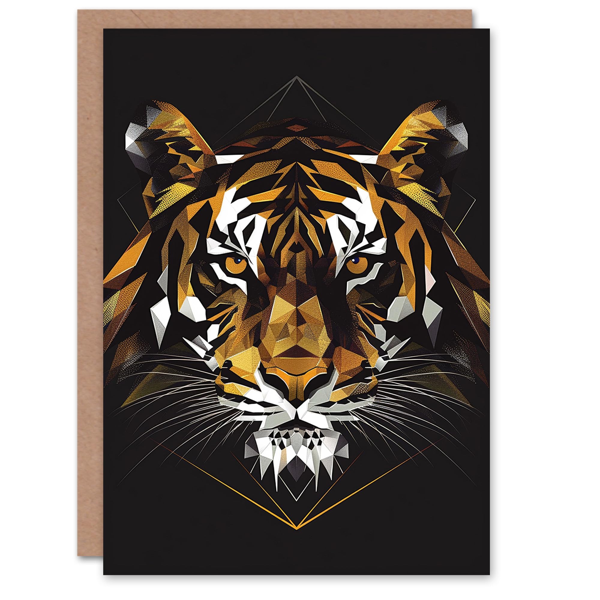 Artery8 Fierce Tiger Polygonal Head Geometric Portrait Blank For Him Or Her Art Birthday Card