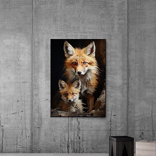 Miniatura 7 de Fox Mother Cub Prints, In The Style Of Stencil,Based, Ivory, Kids Wall Art, Kids Wall Art Display, Mom And Baby Animal Art Print, Wall Art, Wall