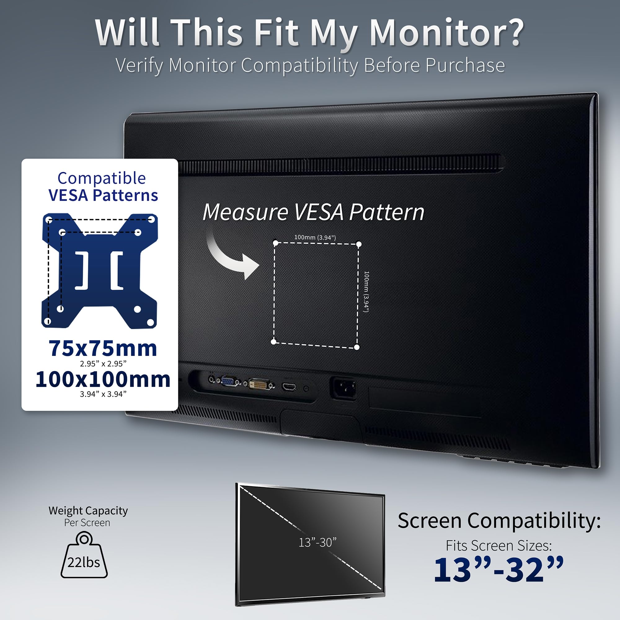 Vivo Soporte de Monitor Doble Independiente con Elegante Base de Vidrio y Brazos Ajustables, Monta 2 Pantallas de hasta 27 Pulgadas y 22 Libras Cada una, Blanco, STAND-V002FGW