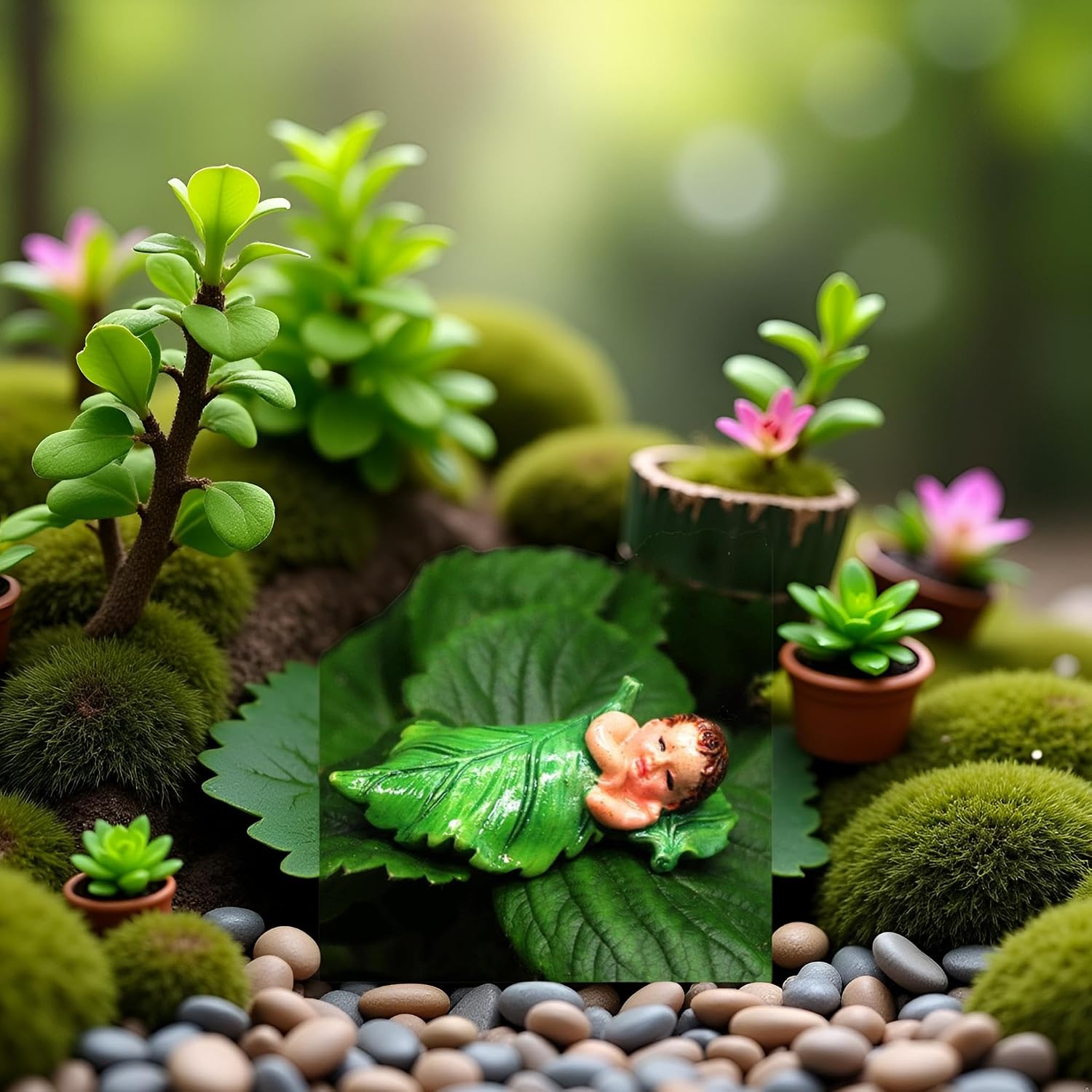 Green Sleeping Fairy Miniature Figurines,Fairy Garden Animals for Garden Accessories,Micro Landscape,Plant Pots,Bonsai Craft Decor Outdoor Yard Home Decoration Sculptures image 2