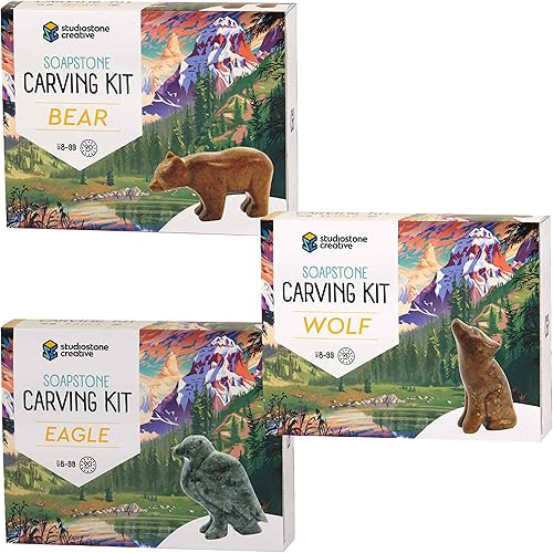 STUDIOSTONE CREATIVE Kit de tallado de artes y manualidades para niños y adultos, juego de 3 esculturas de esteatita