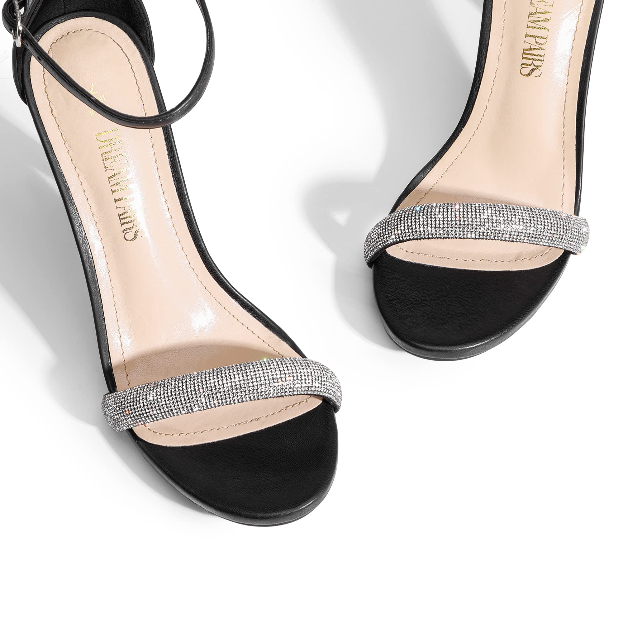 DREAM PAIRS Women's Open Toe High Heels Stiletto Heeled Sandals Sexy Dressy Shoes: 7.5 Black-rhinestone