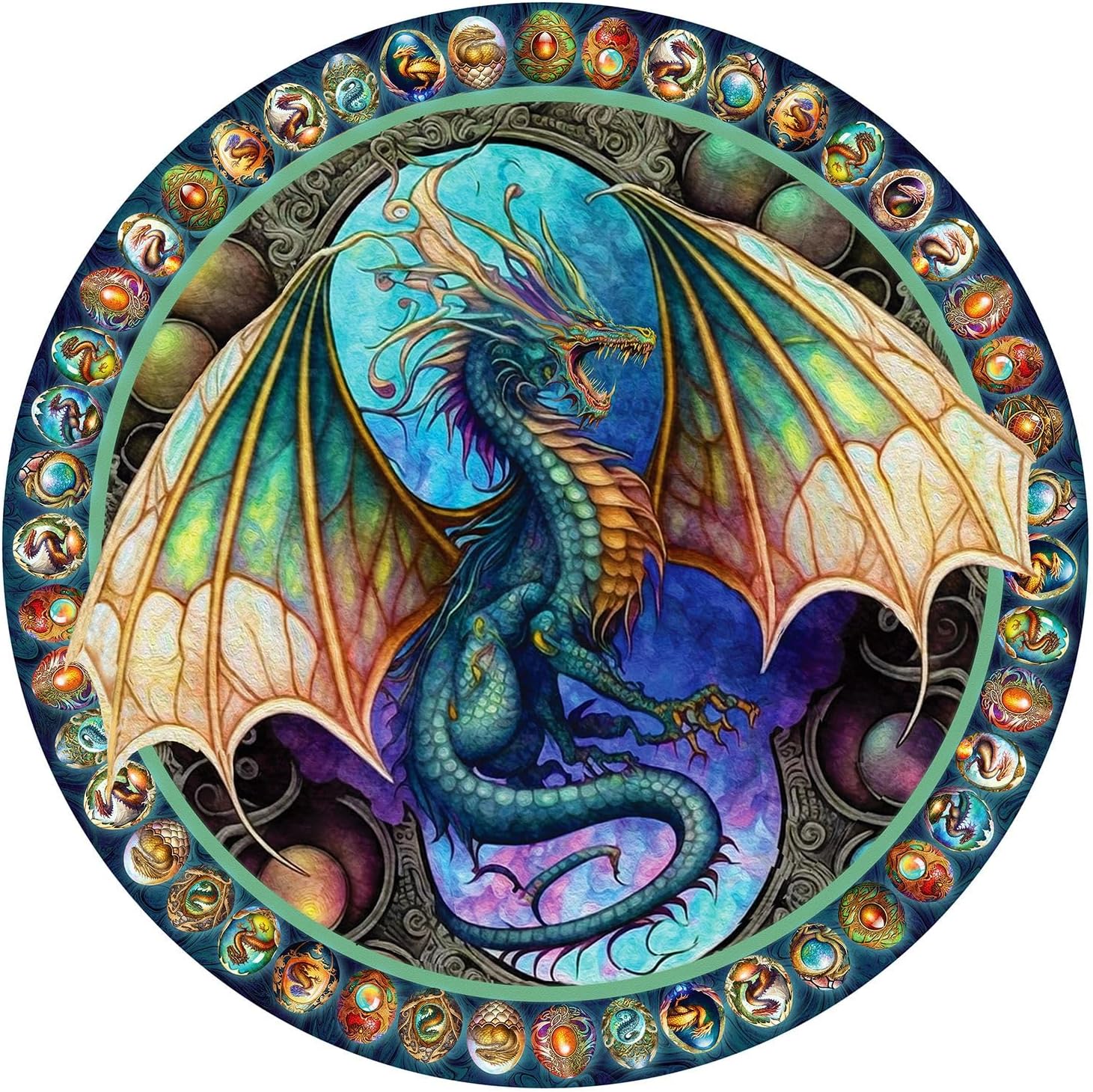 Springbok's Dragon Heart 500 Piece Round Jigsaw Puzzle for Adults - Unique Cust Pieces with Spectacular Dragon Image - Made in USA