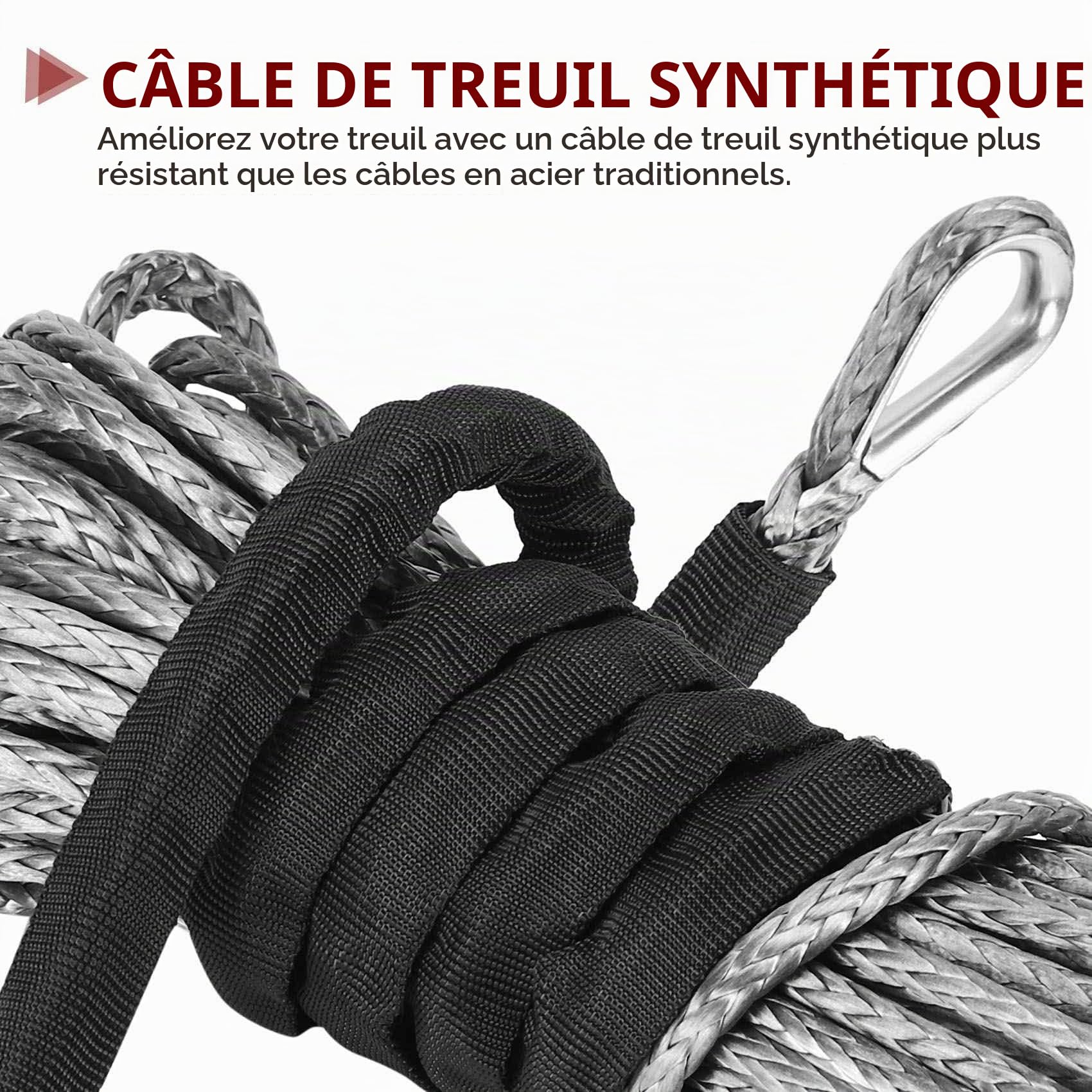 PRATYAHARA Corde de Câble de Ligne de Treuil SynthéTique de 3/16 Po X 50 Po 7700LBs avec Manchon de Protection pour UTV (Gris)