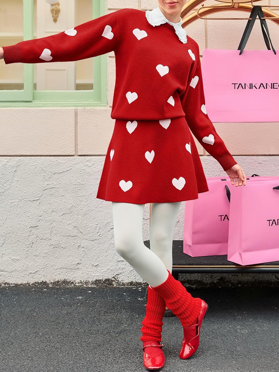 Tankaneo Womens Skirt 2 Piece Sweater Set Long Sleeve Crewneck Sweaters Pleated Mini Skirt Knit Lounge Sets - Image 4