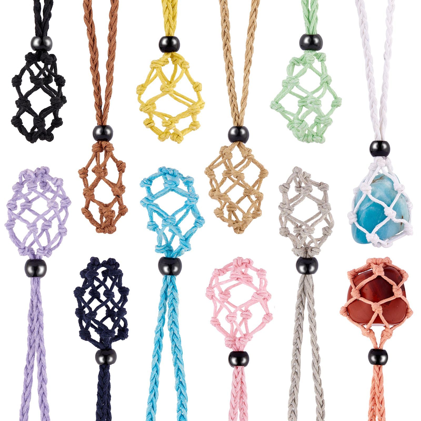 WEWAYSMILE 12-Piece Multicolour Cotton Boho DIY Jewelry Making Kit, Unisex Heart-Shaped Bead Necklace Holder, 30 Inch (760mm) Chain