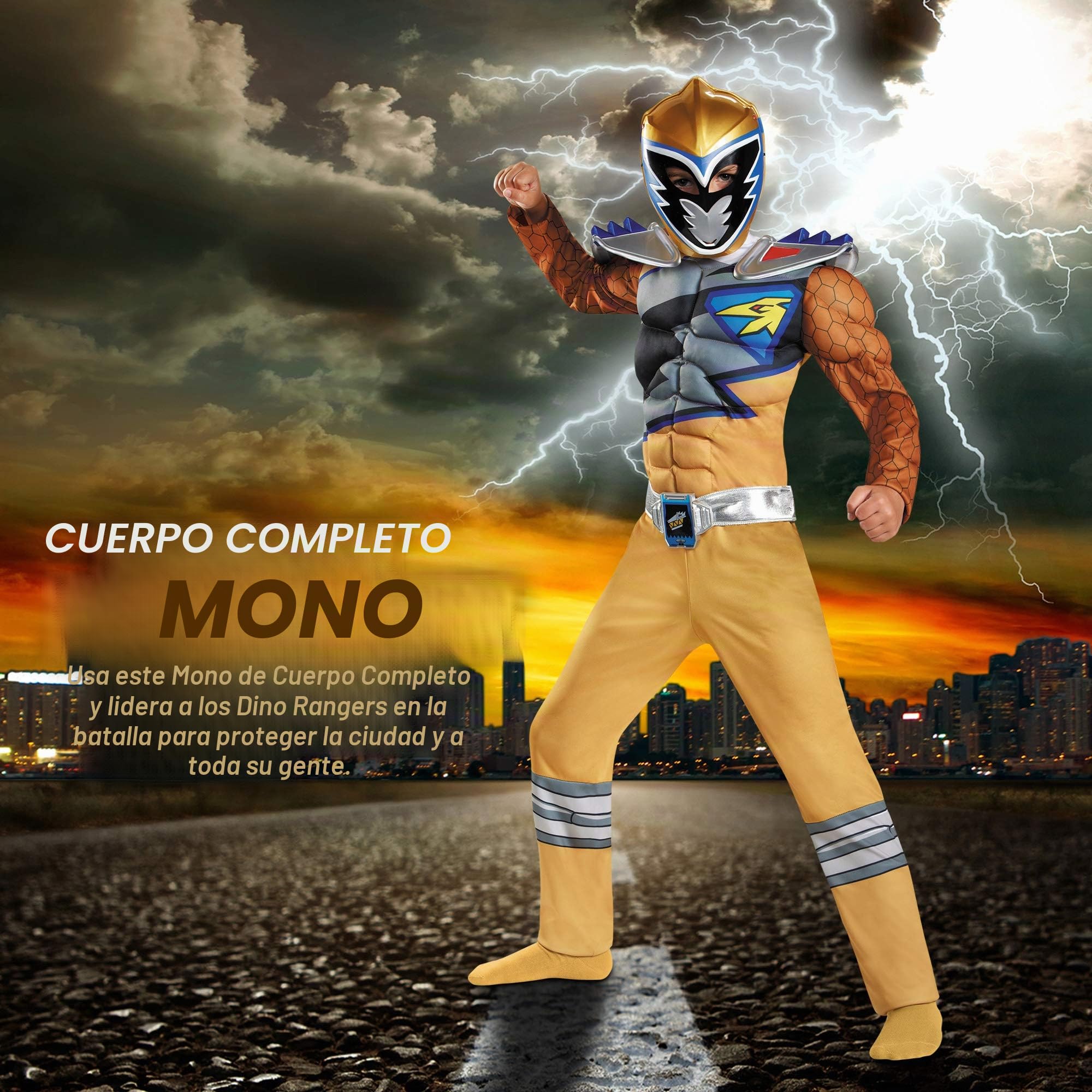 Disguise Gold Ranger Dino Charge Classic Muscle Costume, Medium (7-8) by