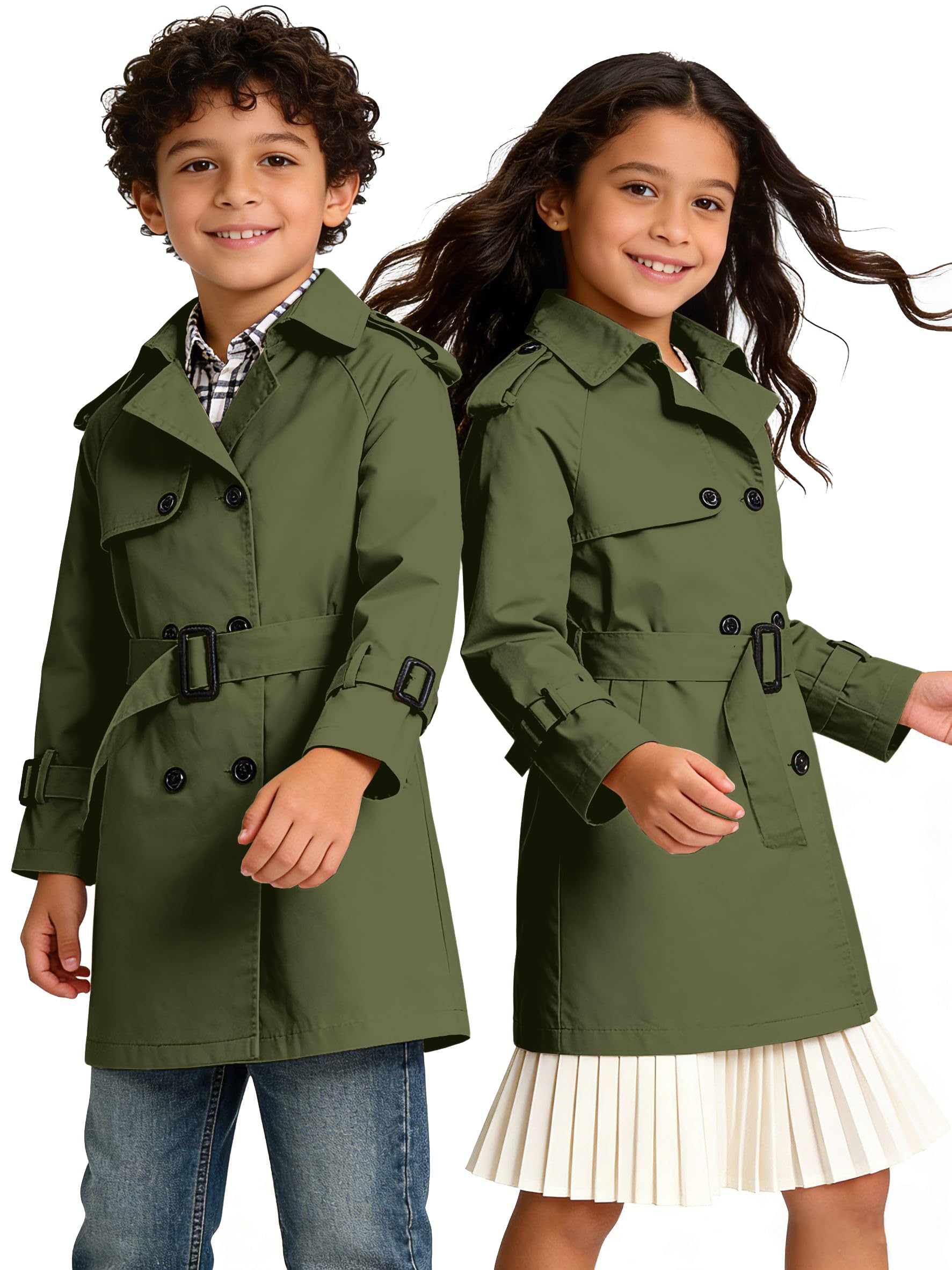 Cromoncent Kids Waterproof Double Breasted Lapel Trench Coat