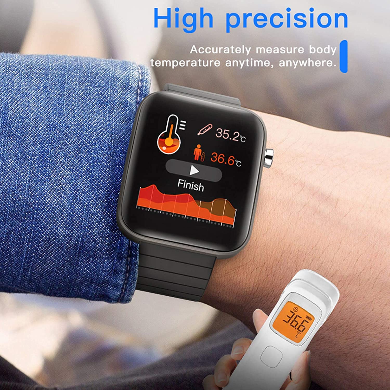 NXL Smartwatch con Torcia al Polso, Misurazione della Temperatura Corporea,  Dati Sportivi, Cardiofrequenzimetro, Pressione Sanguigna, Saturimetro  (Spo2),Monitor Sonno, Orologio Fitness : Amazon.it: Elettronica