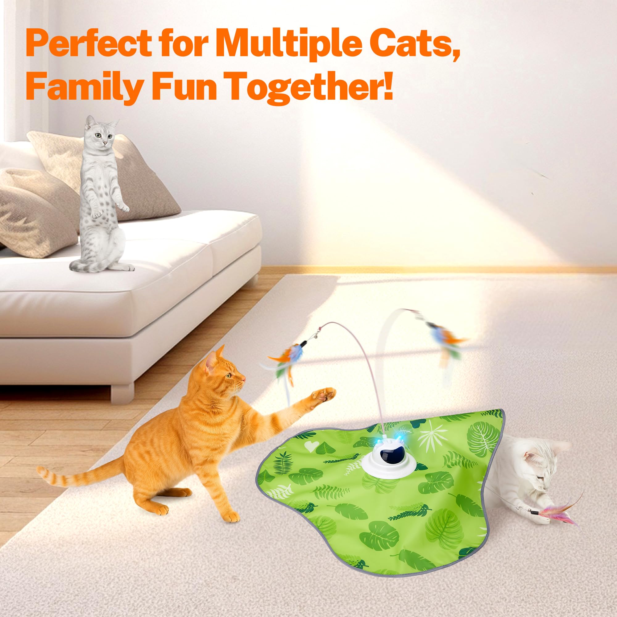 Toozey Juguete para Gatos, Juego Eléctrico de Escondite con 3 Plumas Intercambiables, Recargable, Juguete Inteligente de Autoentretenimiento con Control Remoto, Verde