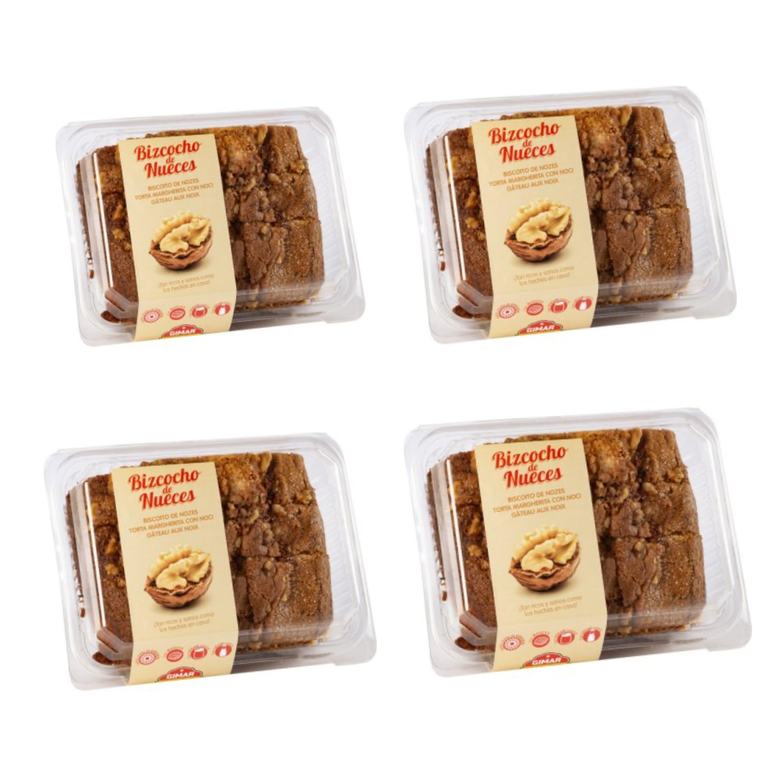 Bizcocho de Nueces Gimar - Pack de 4 Bandejas x 360 gramos - Bizcocho Casero con Nueces