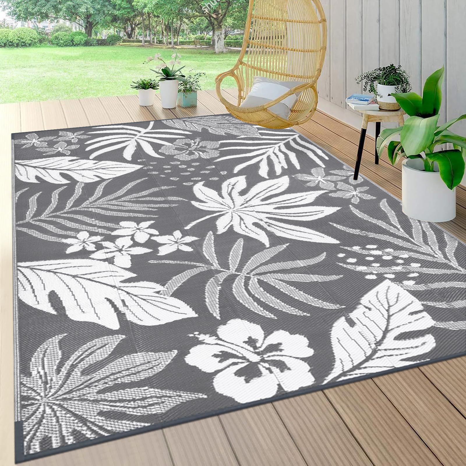 Pauwer Outdoor Rug 5'x8' Waterproof for Patios, Reversible Outdoor Plastic Straw Rug, Indoor Outdoor Area Rugs Carpet RV Mat, Outdoor Patio Camping Rug for RV, Picnic, Backyard, Deck, Balcony, Porch