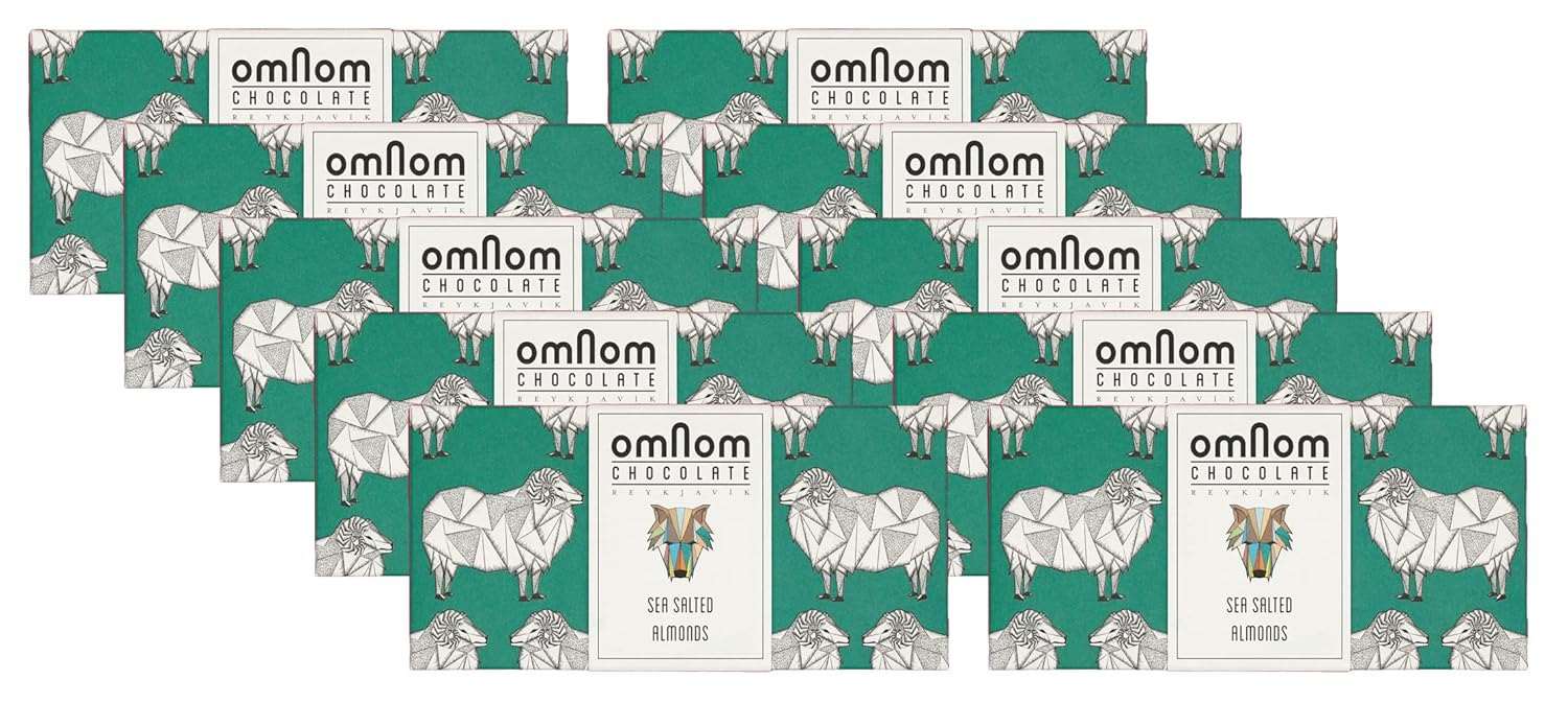 OmNom Sea Salted Almonds + Milk 45% Cacao | Icelandic Bean To Bar Chocolate by OMNOM CHOCOLATE REYKJAVIK | 3 x 60g Bar