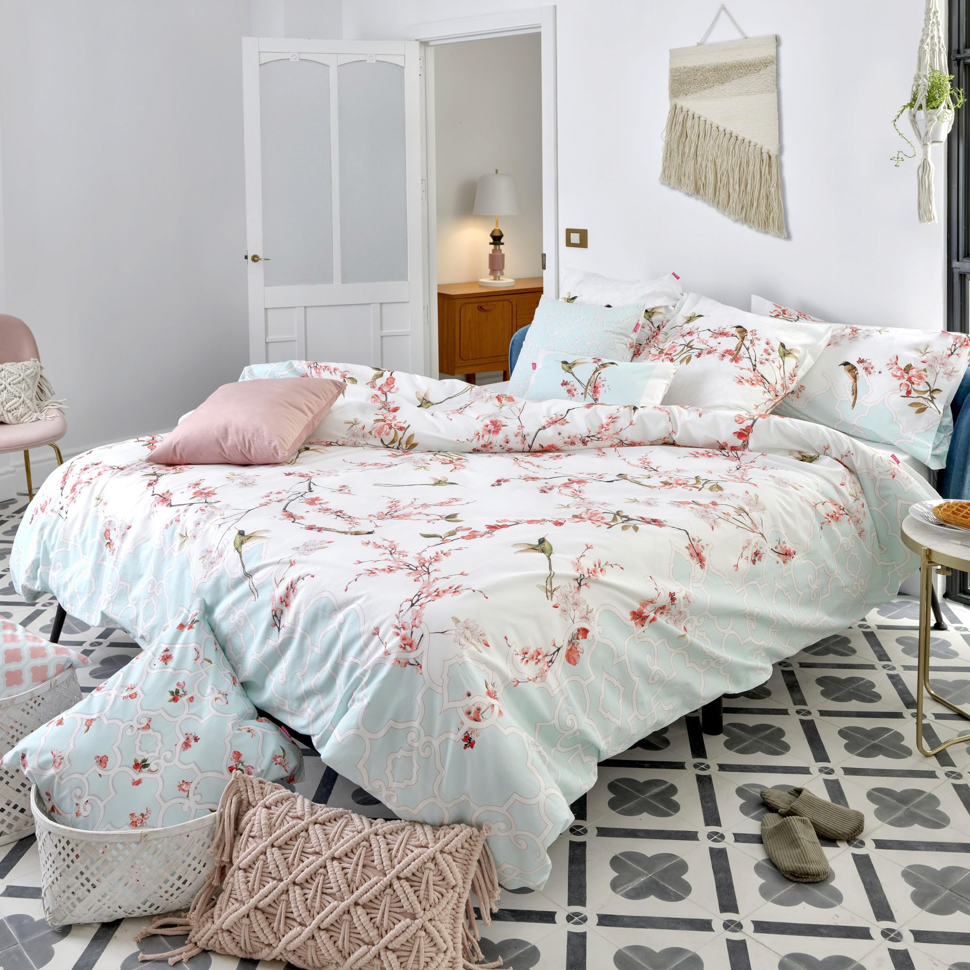 Housse de couette Sakura 220x220 cm en tissu doux supérieure pour lit 135/140
