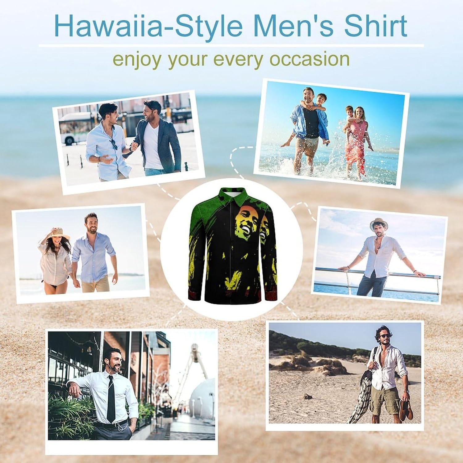 Rasta Reggae Fashion Mens Shirts Casual Button Down Dress Shirt Long Sleeve Hawaiian