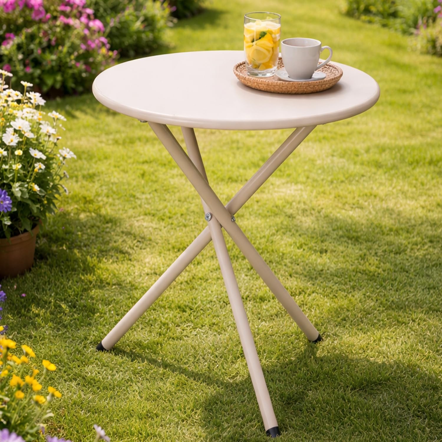 Mojawo Outdoortisch Bistrotisch Balkontisch Beistelltisch Gartentisch Stahl pulverbeschichtet wetterfest rund Weiß Ø48xH48cm