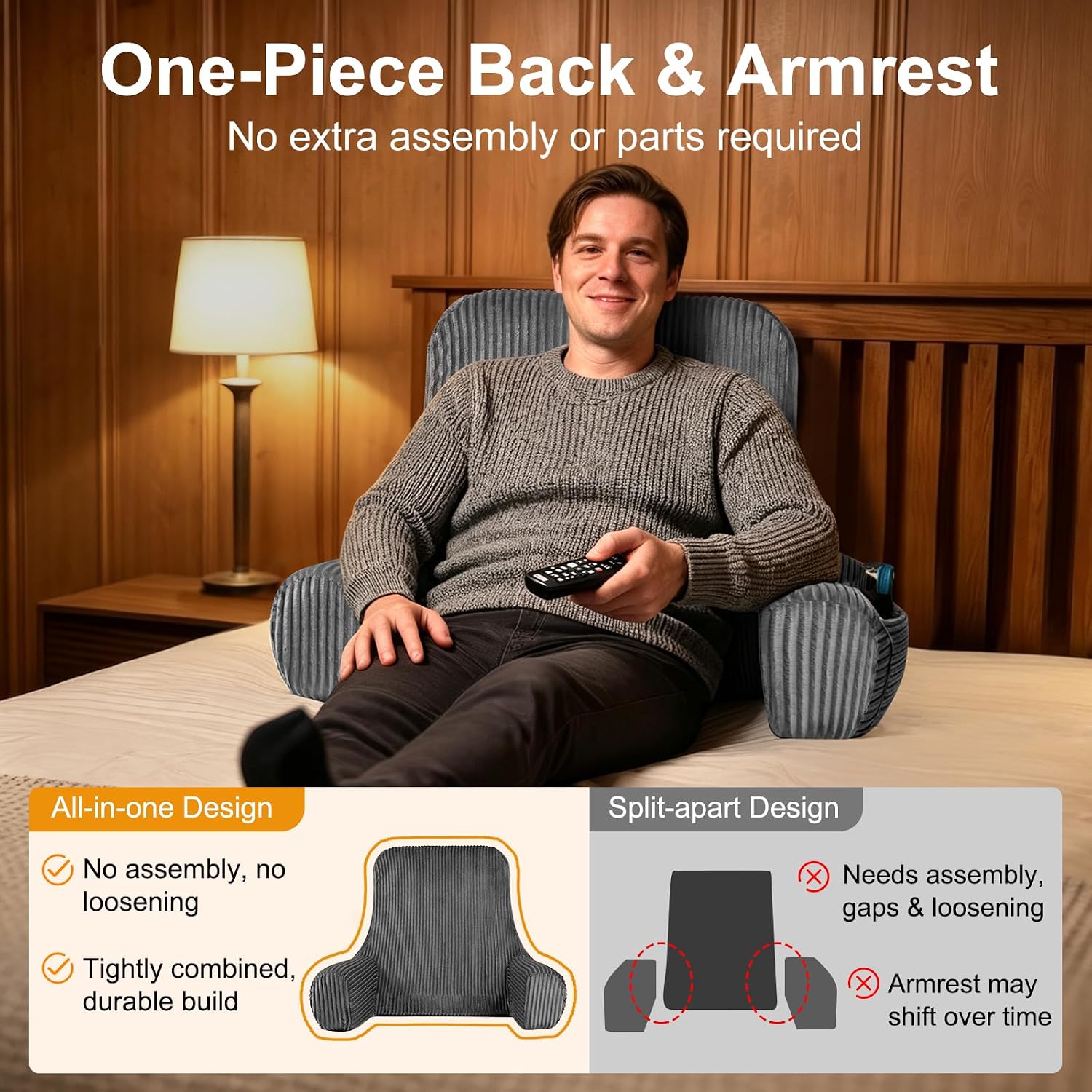 Reading Pillow for Bed Sitting Up, Back Support Pillow with Arms