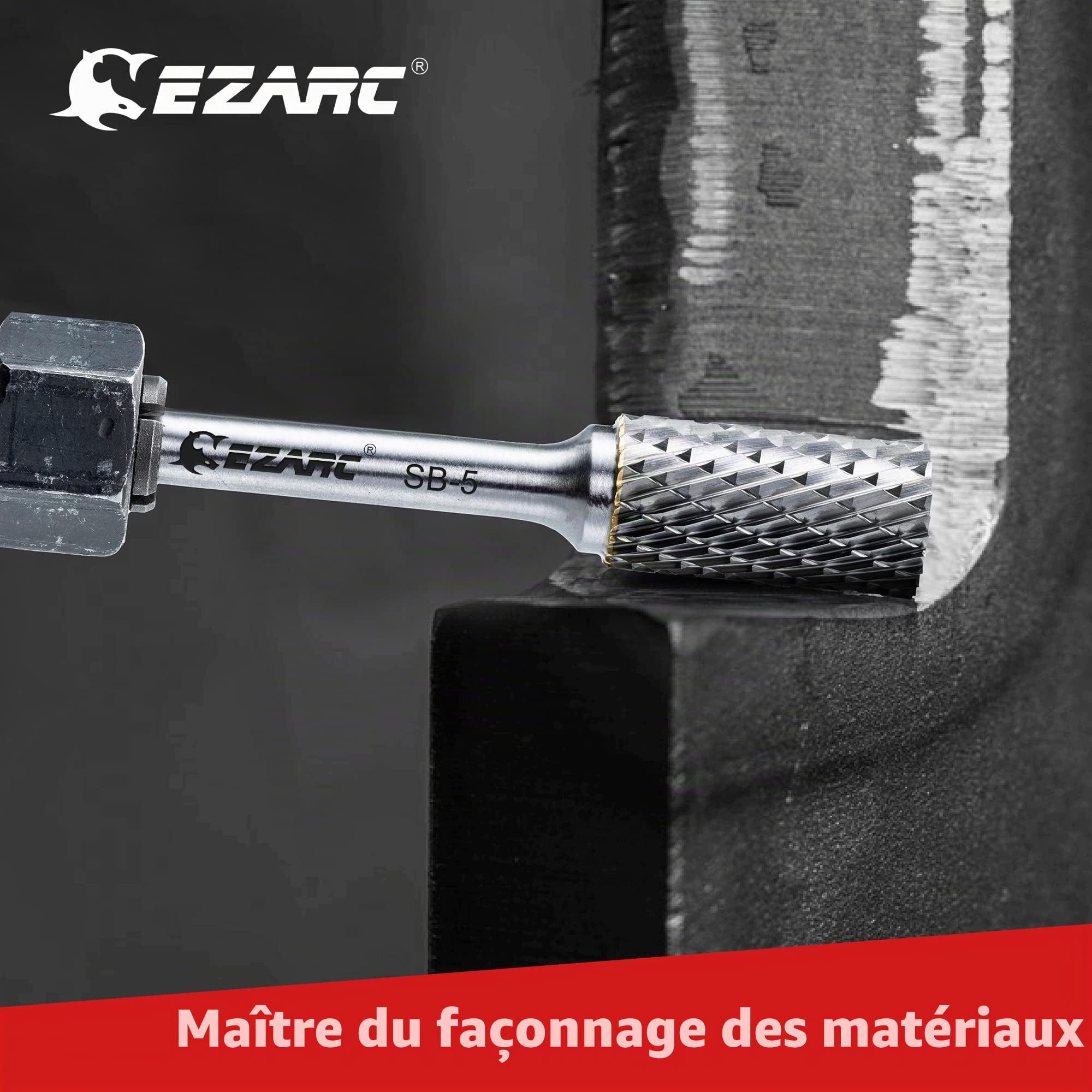EZARC SB-5 Jeu de Fraise Rotative, Fraise en carbure avec tige de 6,35 mm, Lime rotative à double coupe en forme de cylindre à nez sphérique pour le travail de l'acier, du polissage et de la gravure