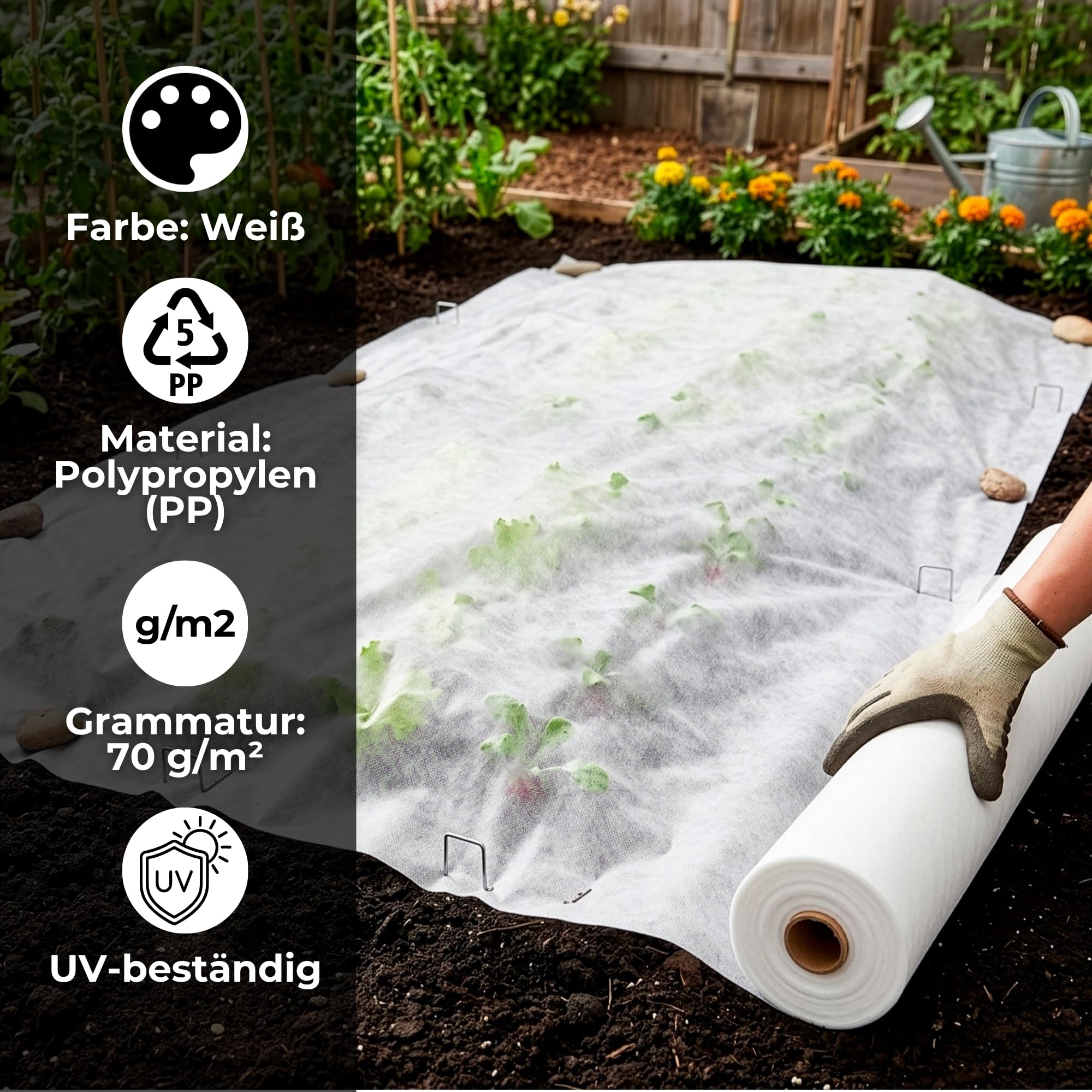 SPRINGOS Weißes PP Gartenvlies Winterschutzvlies 3,2 x 50 m 70 g/m²