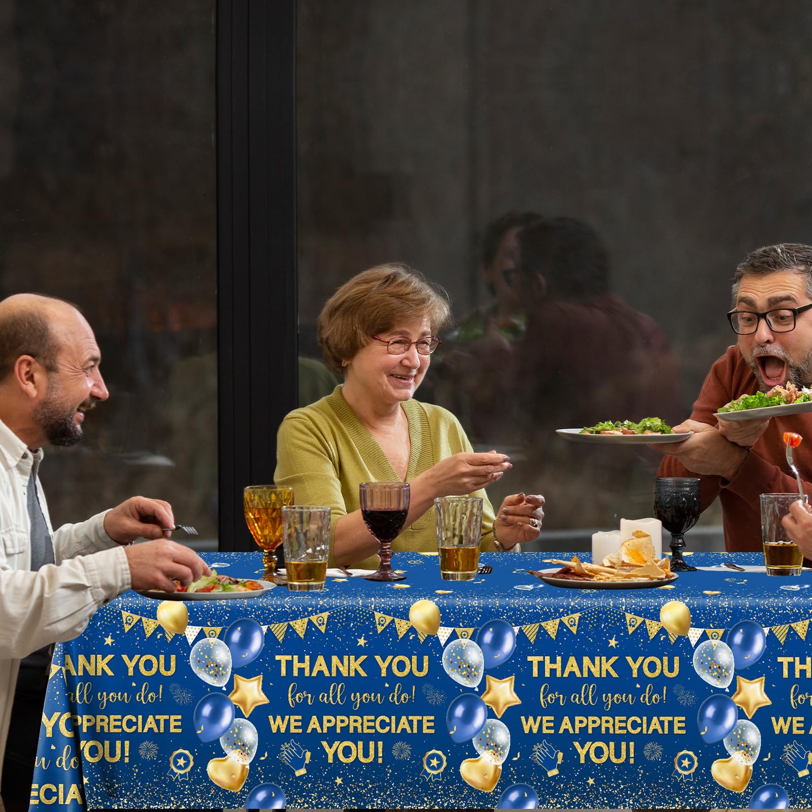 TEMYAXU 3Pieces We Appreciate You Decorations Tablecloth, 71 * 43 Inch Thank You for All You Do Table Cover Blue and Gold Thank You Tablecloth for Employee Volunteer Appreciation Decorations
