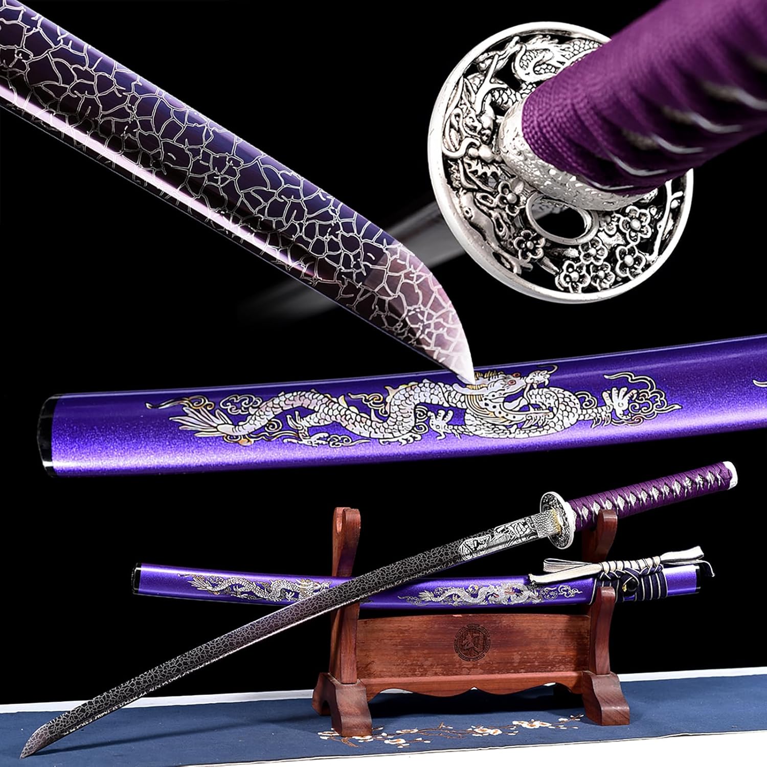 41 inch Gorgeous Purple Dragon Katana Handmade Japanese Samurai Sword Carbon Steel Full Tang