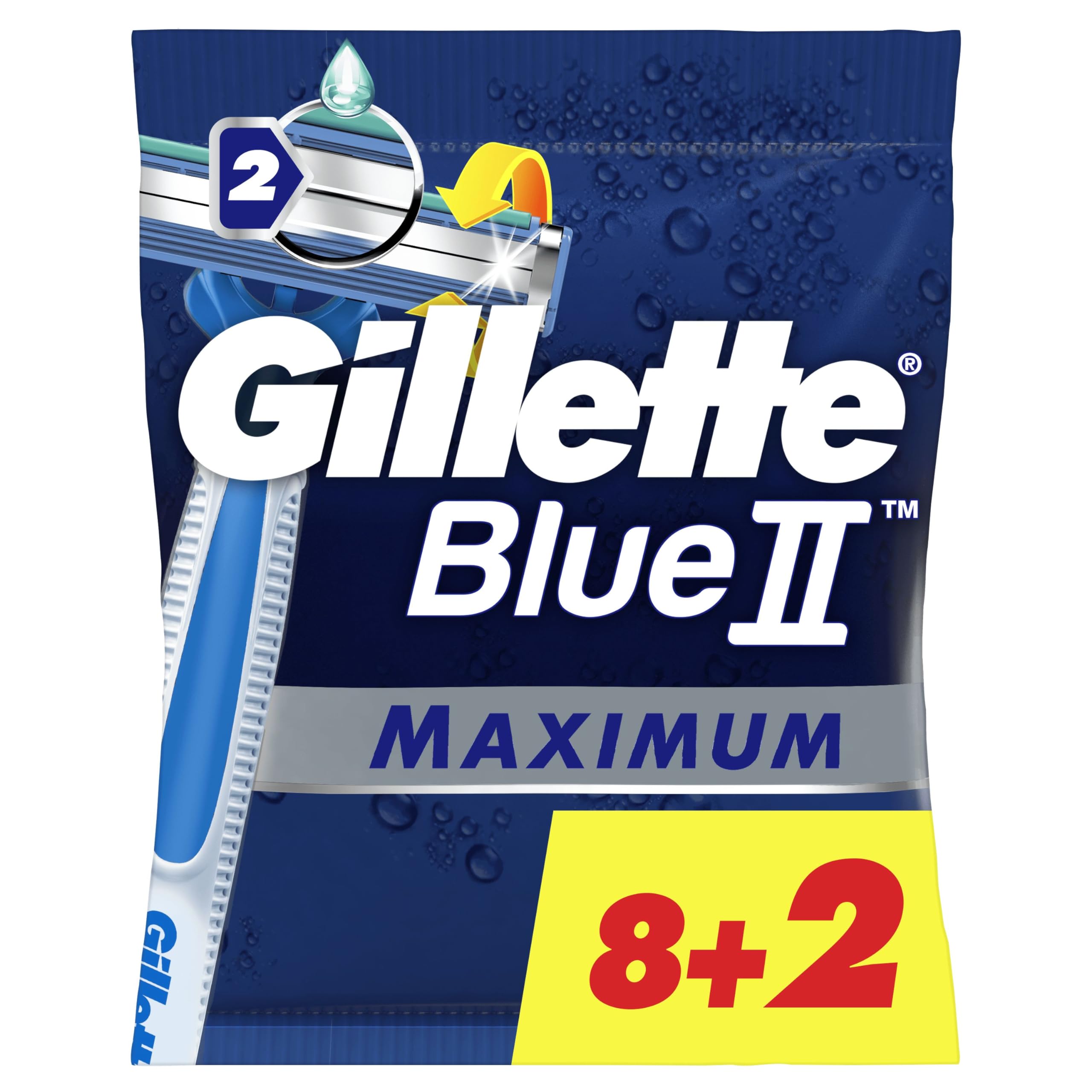 Gillette BlueII Maximum Maquinillas De Afeitar Desechables Para Hombre, Con 2 Hojas, Cabezal Pivotante x 10