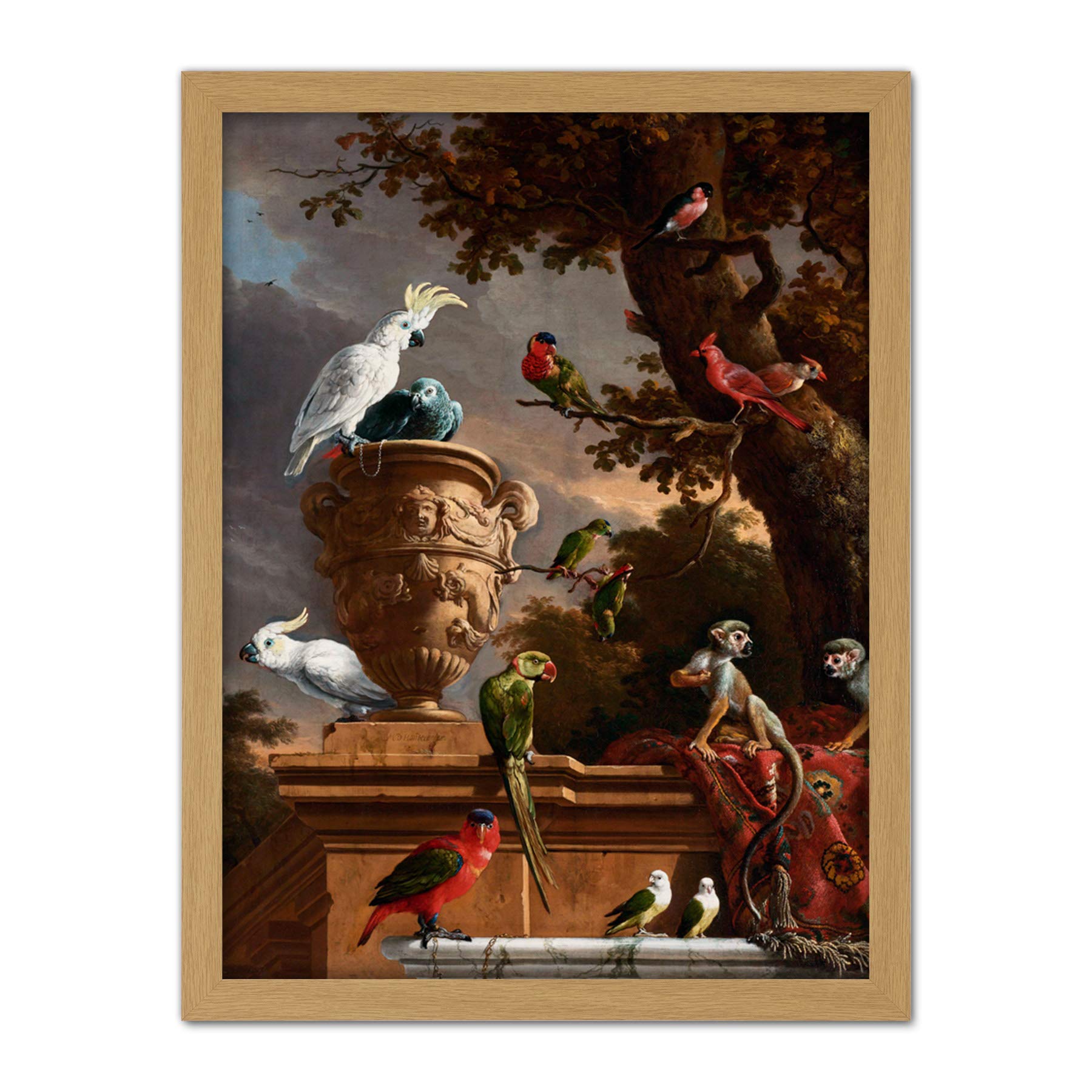 Artery8 Hondecoeter Menagerie Exotic Birds Parrots Painting Artwork Framed Wall Art Print 18X24 Inch