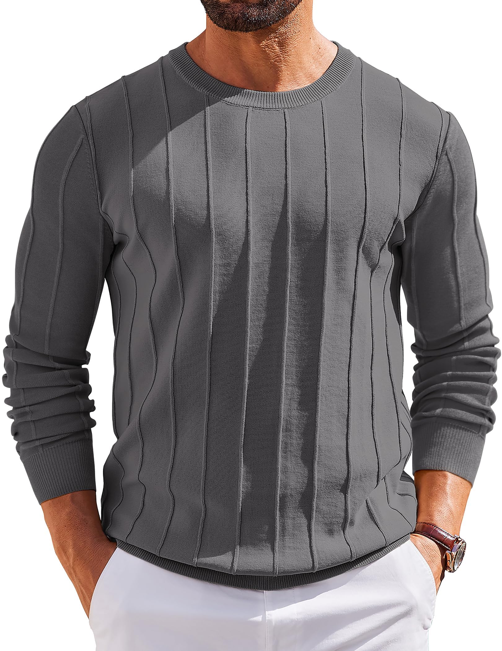 COOFANDY Herren Pullover mit Rundhals Strickpullover Herrenpullover Einfarbig Langarmshirt