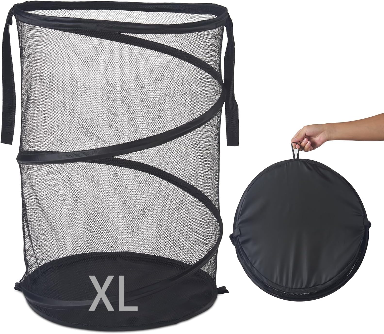 Mesh Popup Laundry Hamper, Foldable Laundry Basket 26 H x 18 W x 18 L Large Clothing Storage Bucket with Handles (Black)