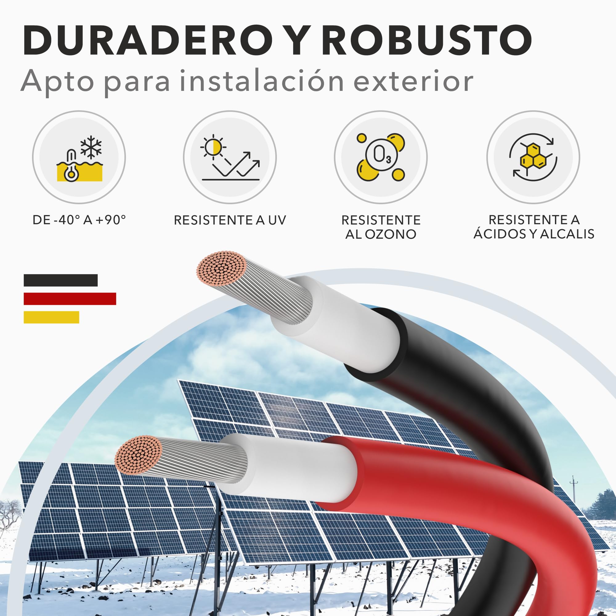 RedStar24 Cable Solar Premium 6mm² Rojo– 10m – Certificado TÜV SÜD – Resistente a rayos UV, flexible – Cable fotovoltaico PV para panel solar, inversor y regulador de carga – Alta durabilidad