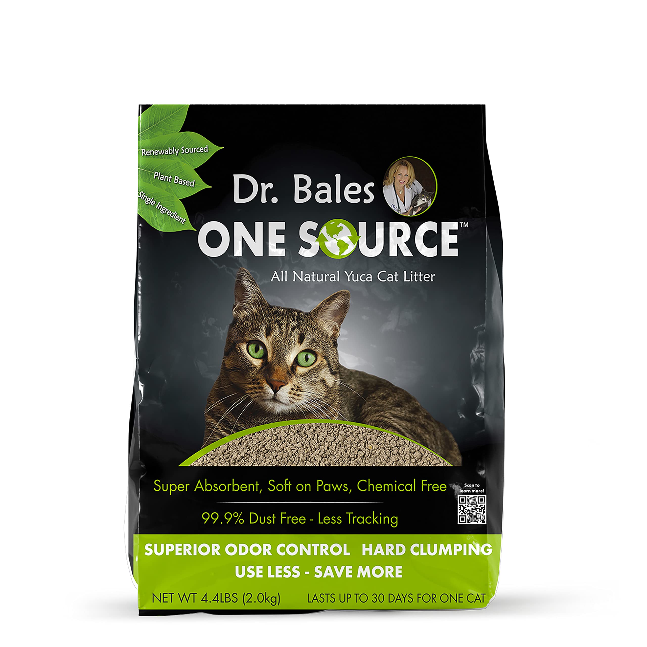 Spot by Ethical Products – Dr Bales One Source 100% Natural Cat Litter from Yuca Root/Cassava - Sustainable Renewable – Dust Free Odor Controlling Premium Clumping Cat Litter - 4.4lbs - Small