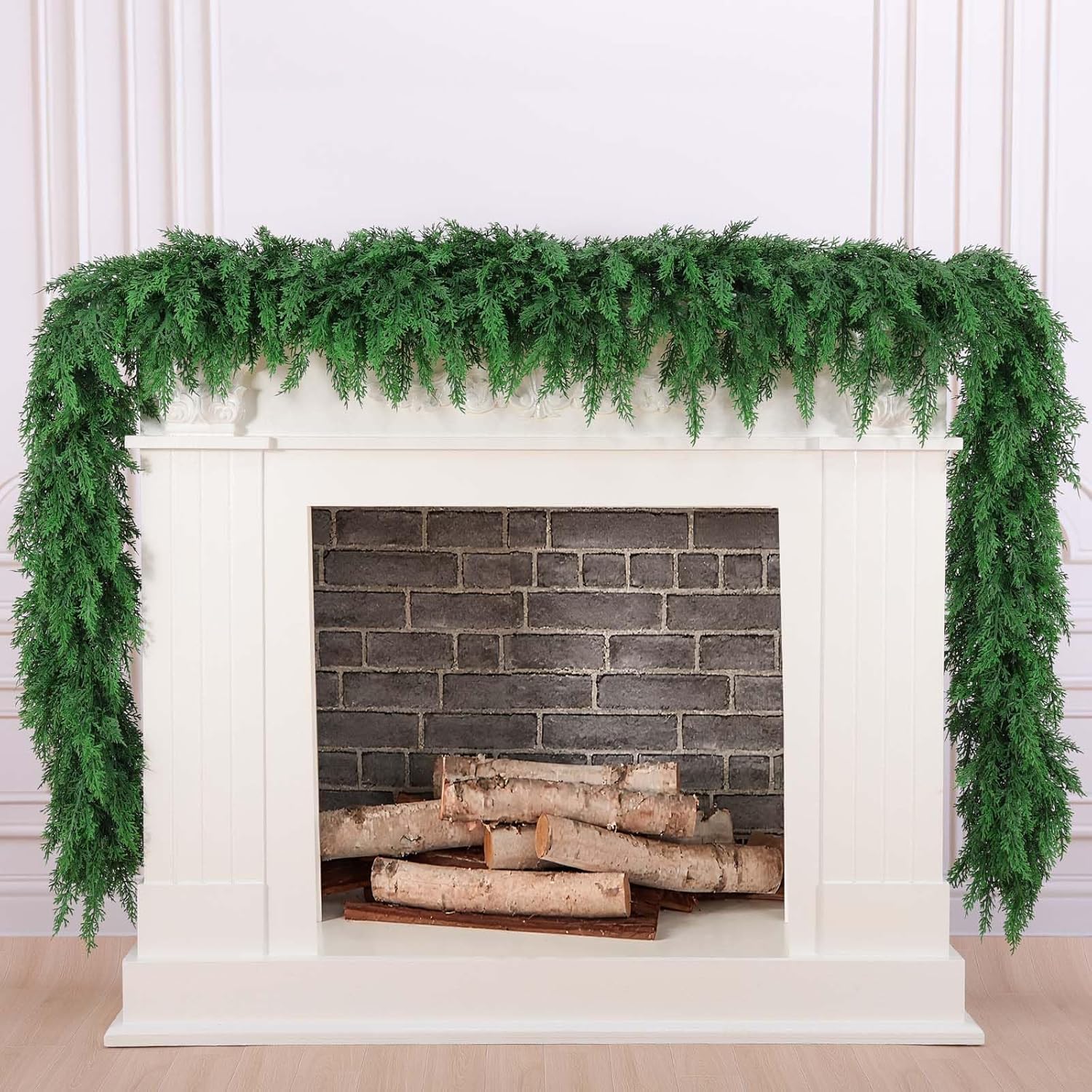 6 Ft Christmas Cedar Pine Garlands, Artificial Cedar Garland, Realistic Green Artificial Greenery Garland for Table, Mantle, Wall, Indoor, Outdoor Christmas Decorations (1, 6 FT)