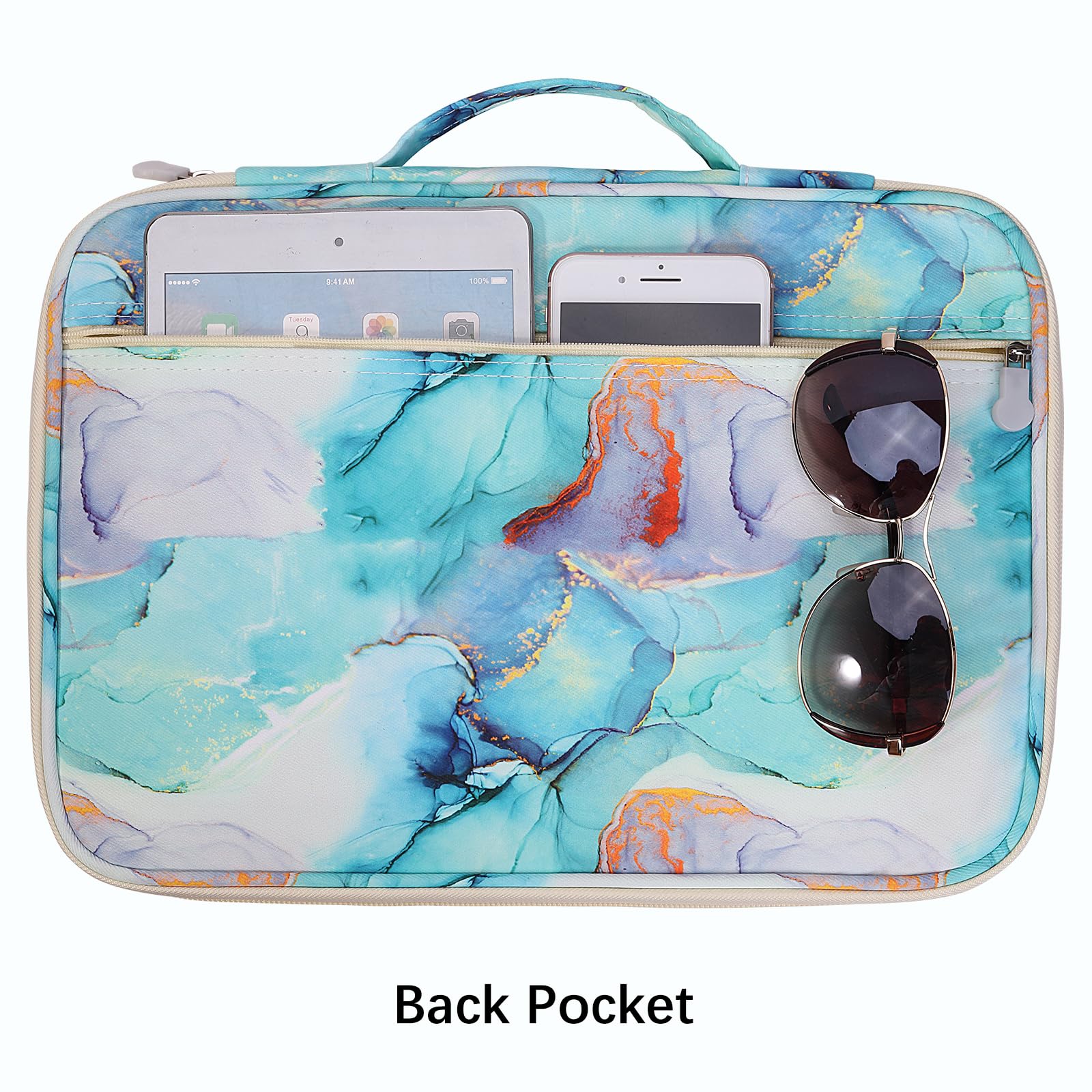 JAKAGO Carpeta impermeable A4, soporte para documentos de negocios, organizador de viaje, funda multifuncional con cremallera para vacaciones, viajes, trabajo, uso diario (verde mármol)