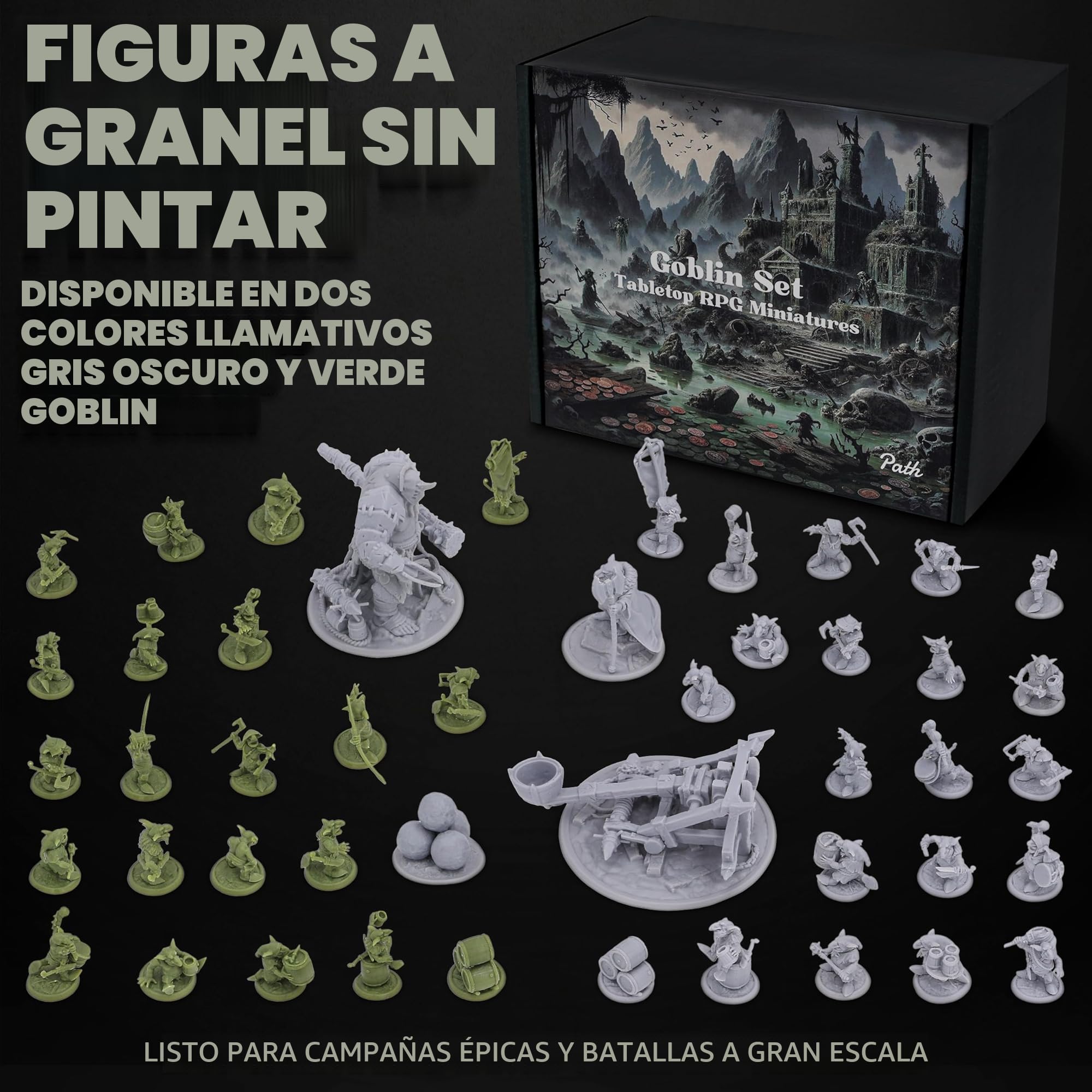 Conjunto de Goblins de Fantasía de Path Gaming – 46 figuras sin pintar de 28 mm para miniaturas de D&D para Dragones y Mazmorras, miniaturas de RPG, figuras masivas de monstruos de D&D de mesa para