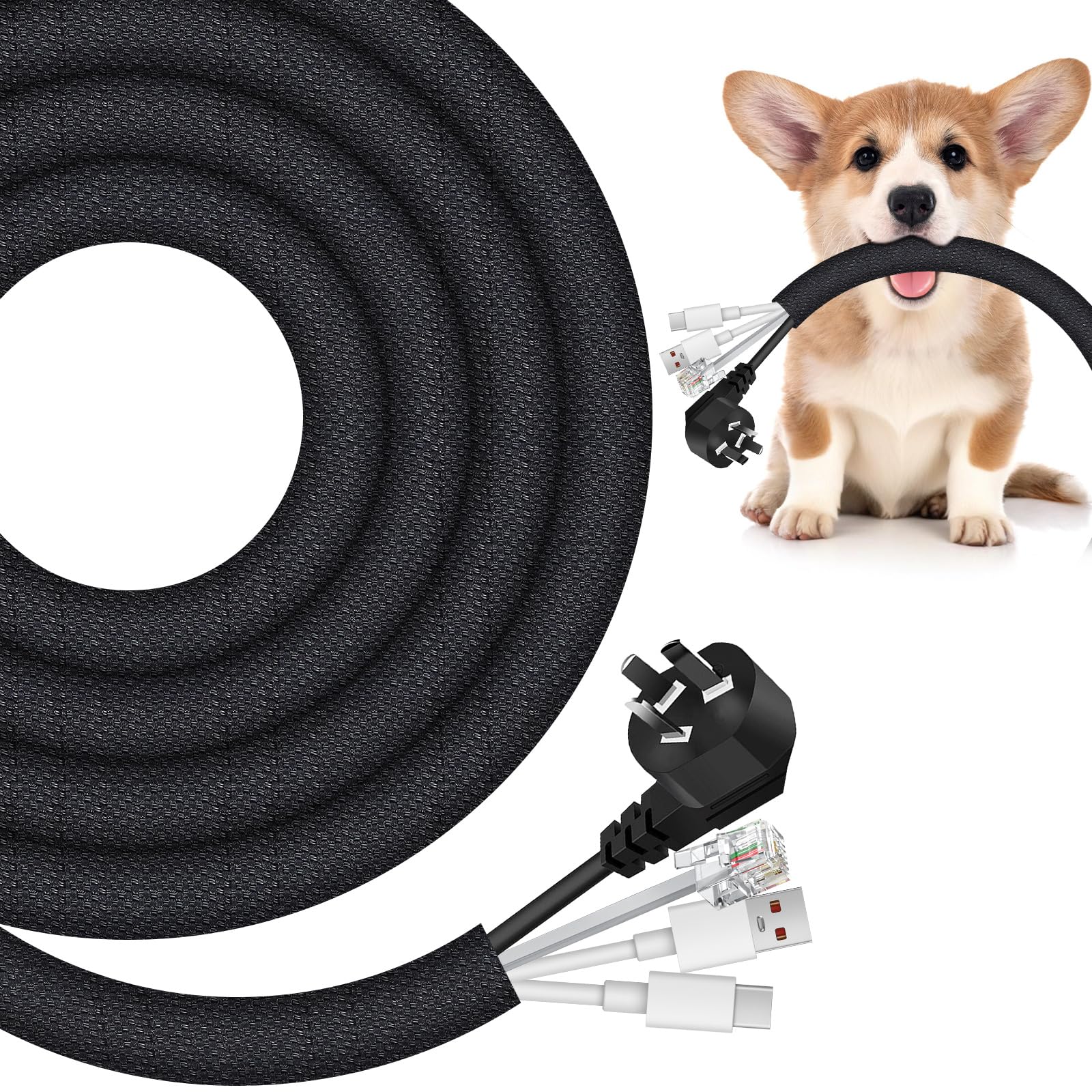 Qianyu Dog Cat Cord Protector 9.84 ft Cable Management Sleeve Flexible Cable Wrap Cover Prevent Pets Chewing Hider Cords Organizer Protector for USB Charger Power Audio Computer Extension Wire