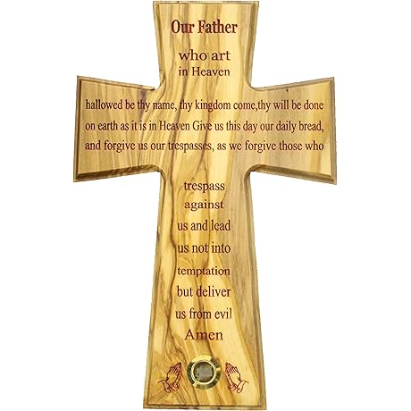 The Lord's Prayer Wall Cross Olive Wood Handmade in Bethlehem and Jerusalem...
