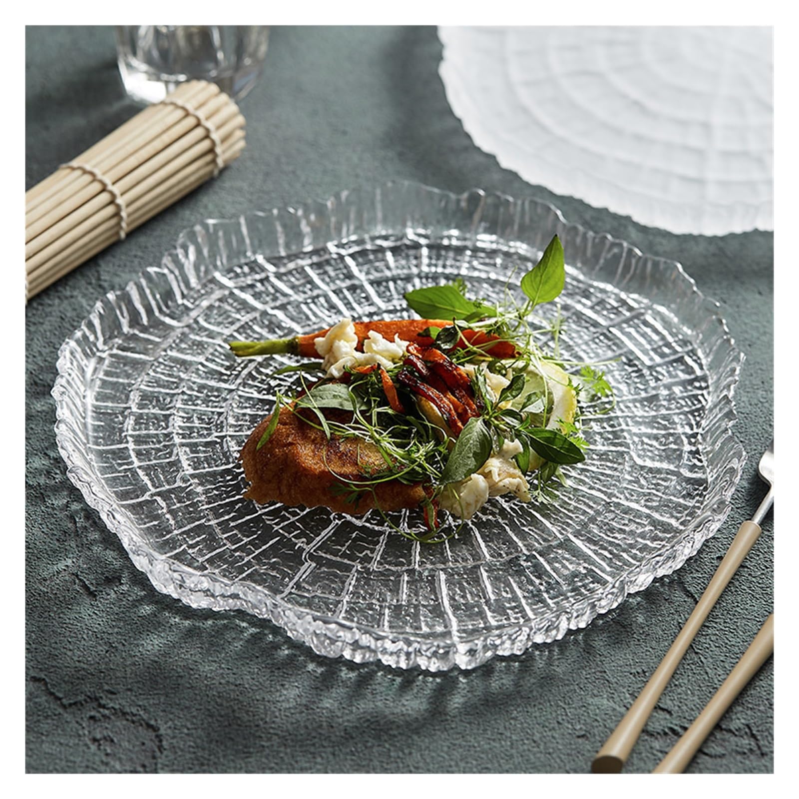 Bols à Trempette Assiette Plate Assiette Peu Profonde Assiette en Verre irrégulière créative Assiette à Salade Maison Bols Apéritifs(A)