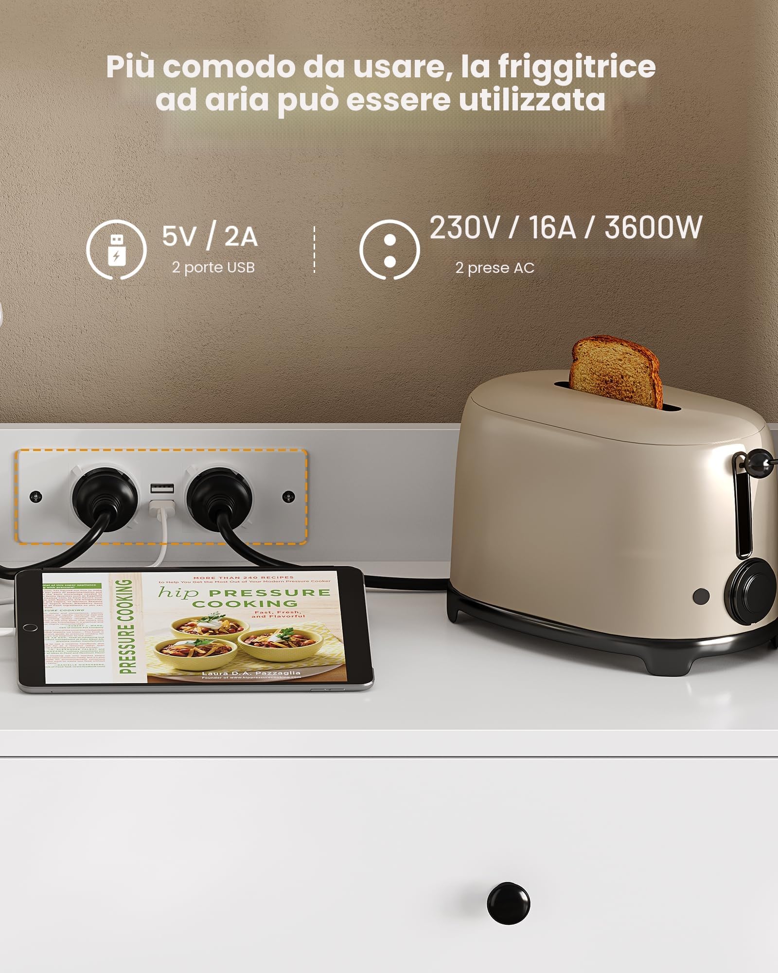 KIMENICH Credenza, Credenza Cucina con LED, Presa Elettrica, Ripiani Regolabili, Mobile Buffet con Cassetti, Armadio da cucina, Piano di Lavoro, Cucina, Sala da Pranzo, 80 * 40 * 180 cm, Bianca