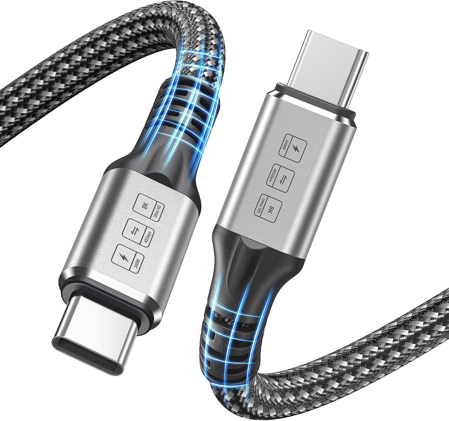 VANOVEI Thunderbolt 4 Cable, 240W USB C to USB C Cable Supports 40Gbps Date Transfer/ 8K&4K Display, Thunderbolt4 to USB C Cable 6.6ft Compatible with MacBook/Thunderbolt 3/USB-C/USB 4 Devices