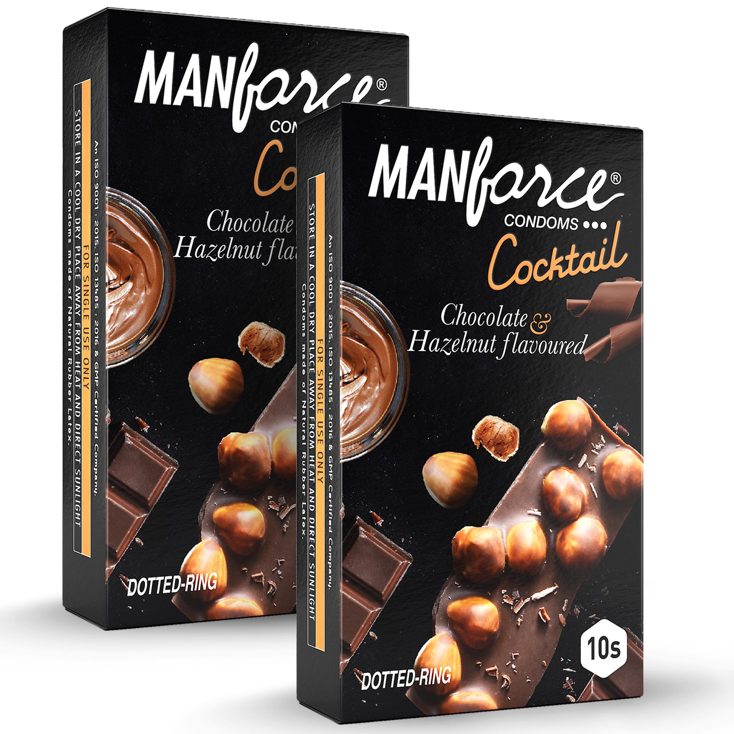 Manforce Cocktail Chocolate & Hazelnut Flavoured Condoms for Men| 20 Count (Pack of 2)| With Dotted Rings| Lubricated Latex Condoms