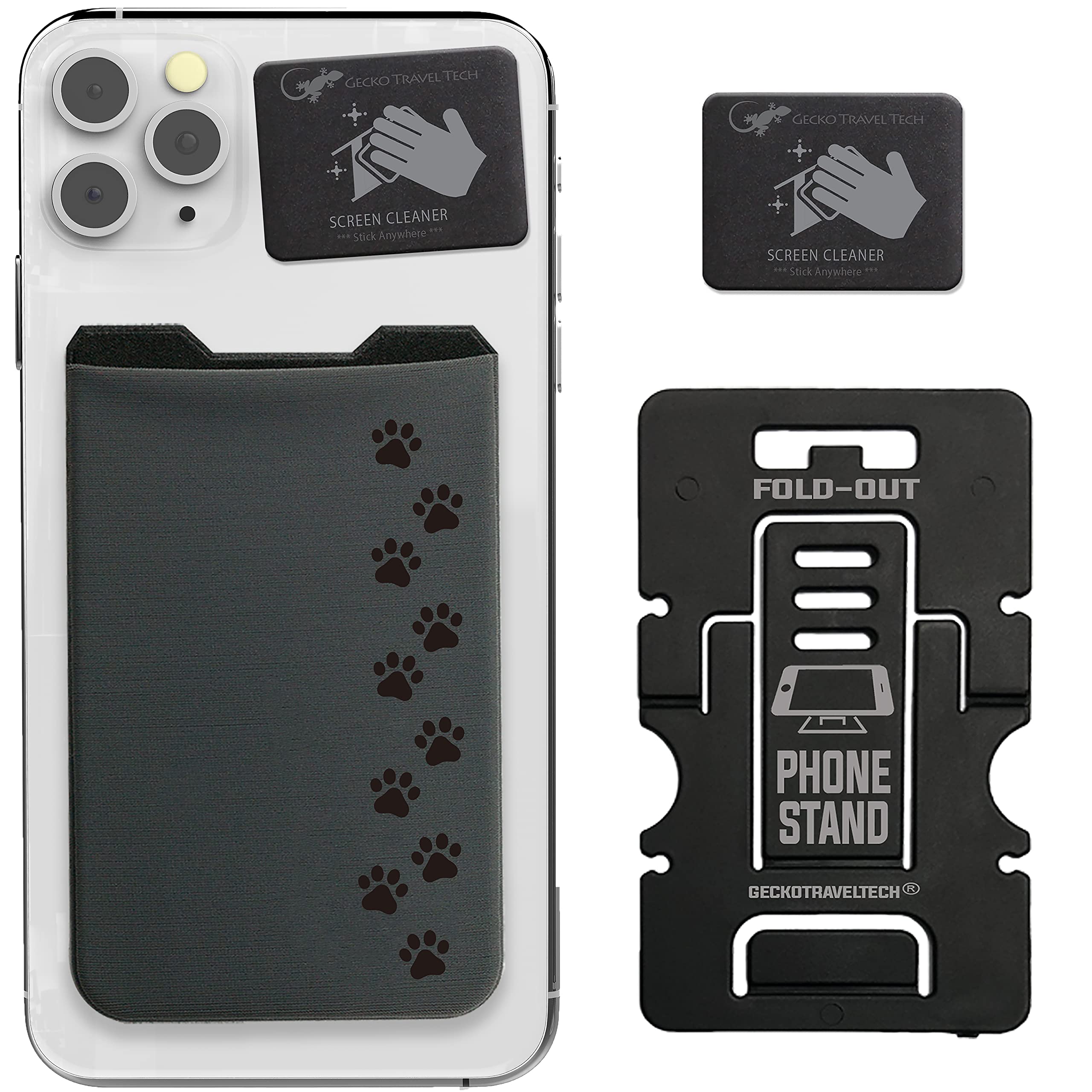 Phone Wallet - Adhesive Card Holder - Cell Phone Pouch - Stick on Lycra Pocket by Gecko - Carry Credit Cards and Cash